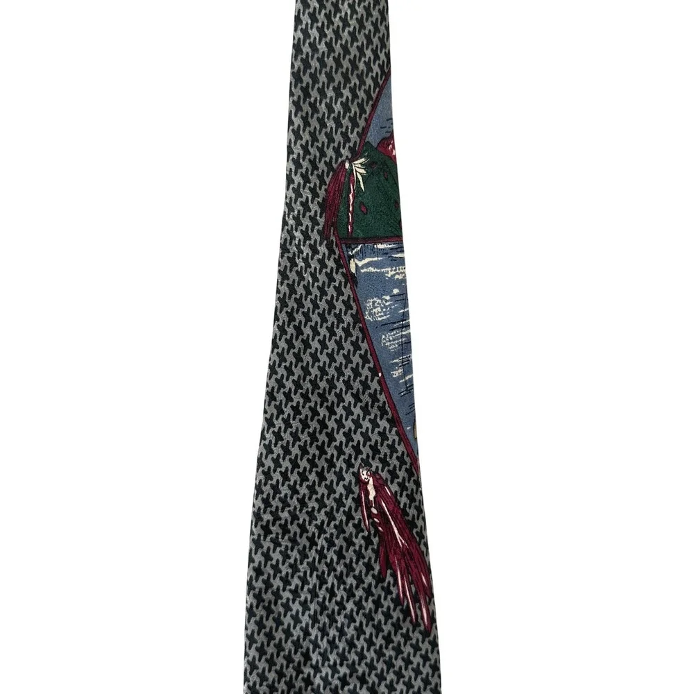 VTG MomentoUno Fly Fishing Tie Silk Houndstooth Wide 3.5 Angler Novelty 90s 3.5